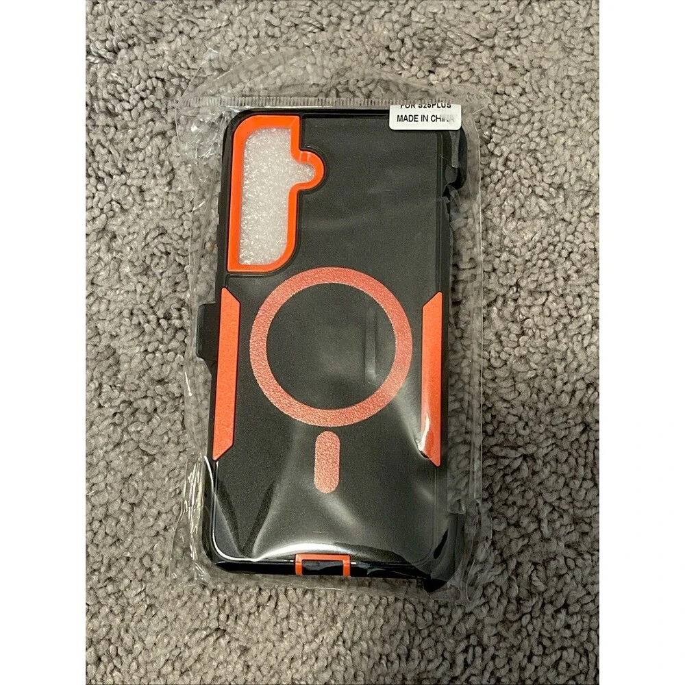 Samsung Galaxy S25 Plus Orange Black Case MagSafe Detachable Back Clip NEW